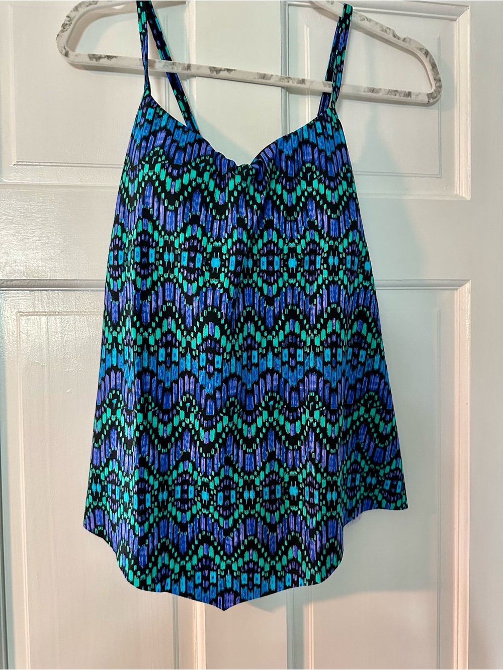 Miraclesuit Blue Teal Black Patterned Swim Top
